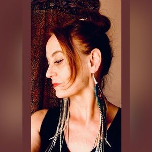 Exotic real feather earrings extra long festival NWOTs